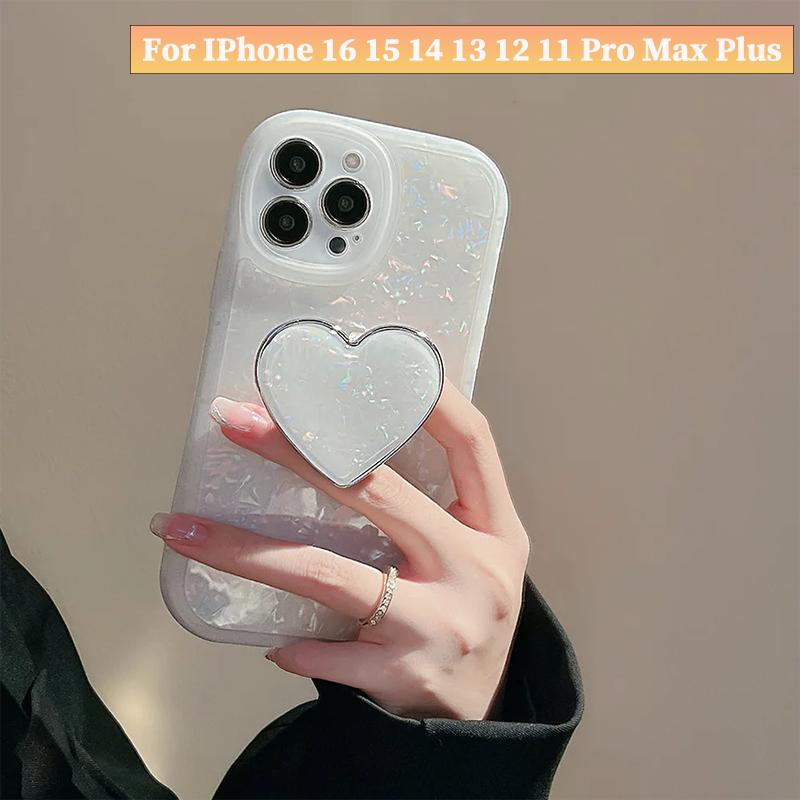Glitter Dream Shell Pattern Love Heart Holder Case For iPhone 16 15 14 13 12 11 Pro Max 7 8 Plus XS X XR Mini Soft Bumper Cover