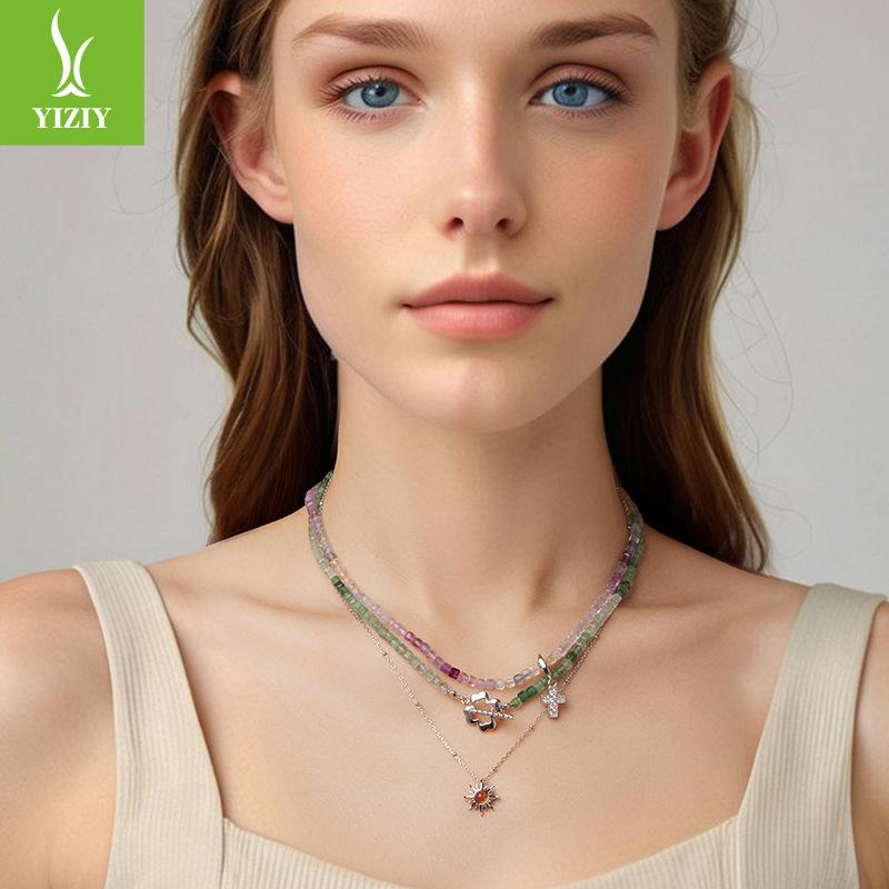 Purple Splendid Crystal Necklace Female Romantic Elegance S925 Sterling Silver Diy Crystal Necklace