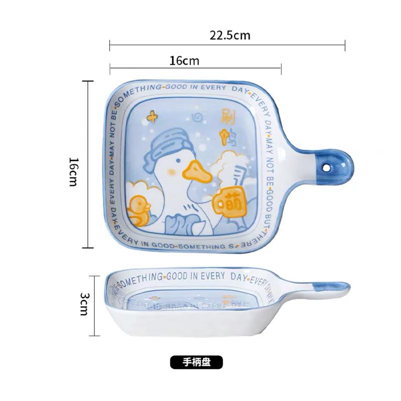 Cartoon Duck Ceramic Bowl High Value Tableware Household Rice Bowl Salad Bowl Underglaze Color Fish Plate Baking Plate Wholesale