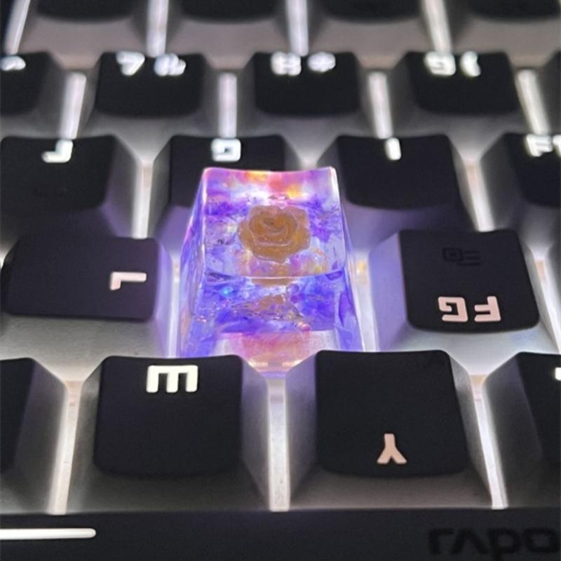 Handmade OEM Floral Resin Keycap Translucently Epoxy Camellia for Mechanical Keyboards Aesthetic Keycap Replacement
