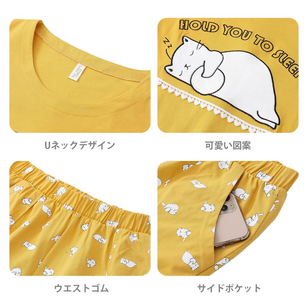 HACAI Cotton Short Summer and Gentle On the Skin Women's 100% Pajamas, Loungewear, Sleeves, Set, Moisture-Wicking, Quick-Drying,