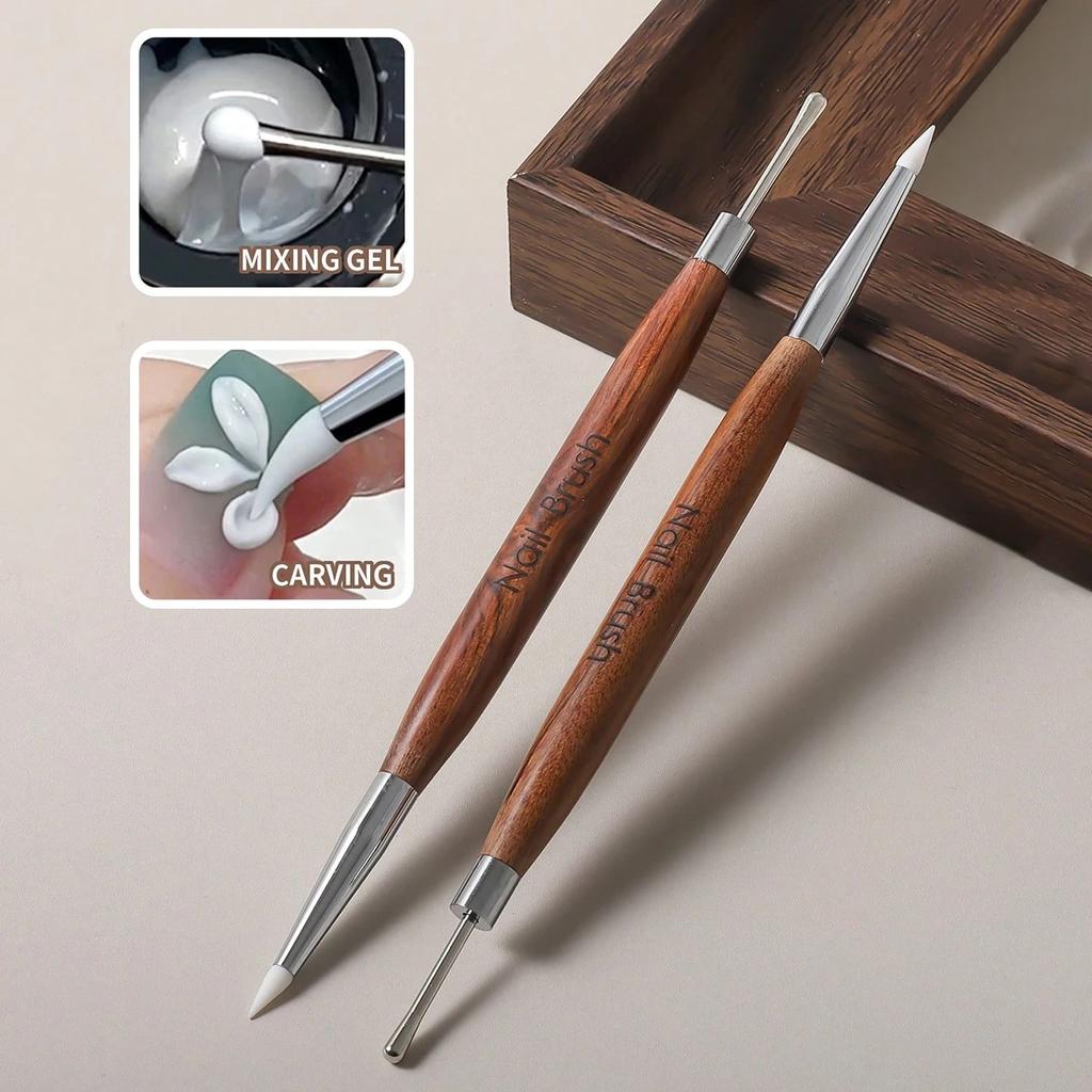 Wood Handle Triangular Petal Nail Brush Acrylic Nail Art Liner Brush Grid Stripes Flower Painting Drawing Pen DIY Manicure Tool