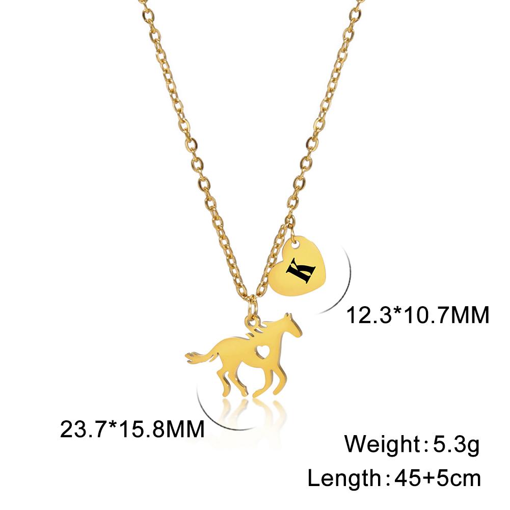 My Shape Initials Horse Heart Pendant Necklaces for Women Girls Alphabet Letters Stainless Steel Necklace Choker Fashion Jewelry
