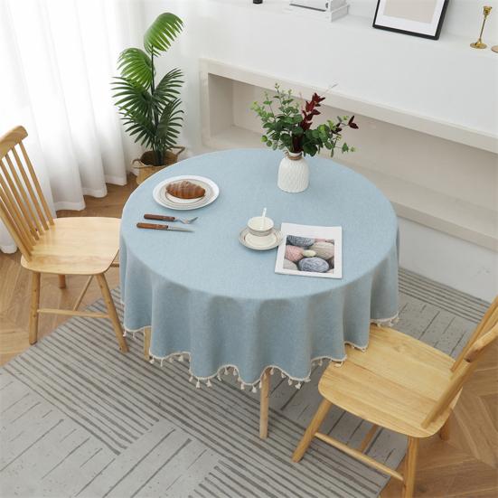 Decorative Tablecloth Solid Color Stain Resistant Washable Easy Care Dining Table Mat Round Tablecloth Ornament