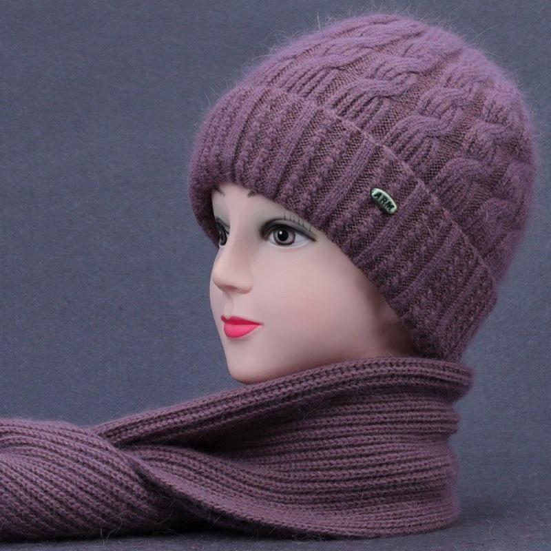 Women's Autumn-Winter Thickened Knit Hat & Scarf Set for Middle-aged & Elderly