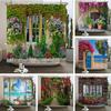 Flowers Scenery Waterproof Shower Curtains Rural Street Flowers Bathroom Curtains Polyester Fabric Washable Decor Bath Curtains