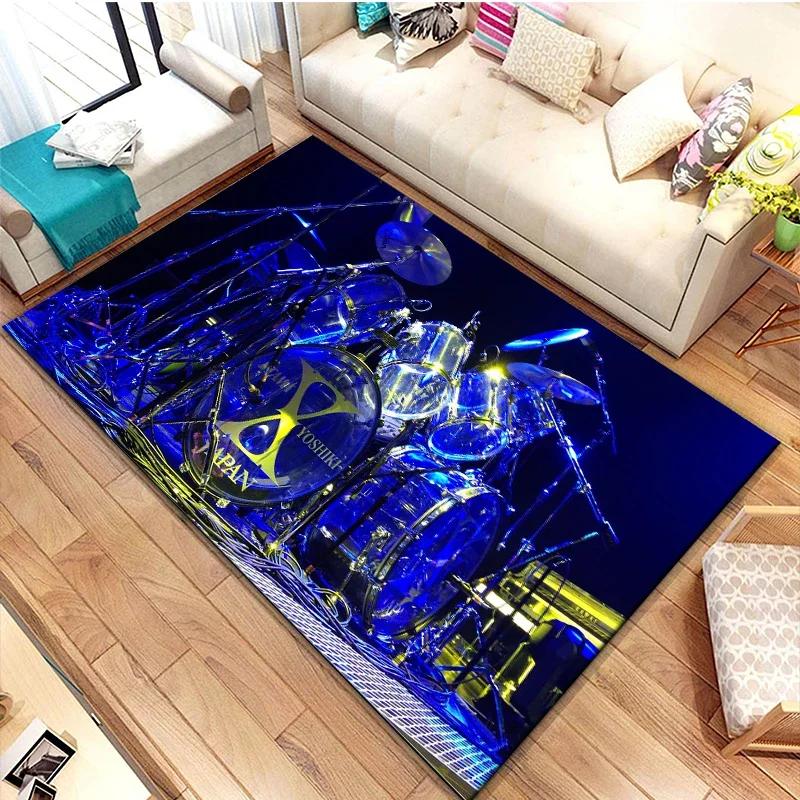 3D Drum Kit Music Instruments Area Large Carpet Musical Rock Rug for Home Living Room Bedroom Dorm Door Mat Non-slip Floor Mats