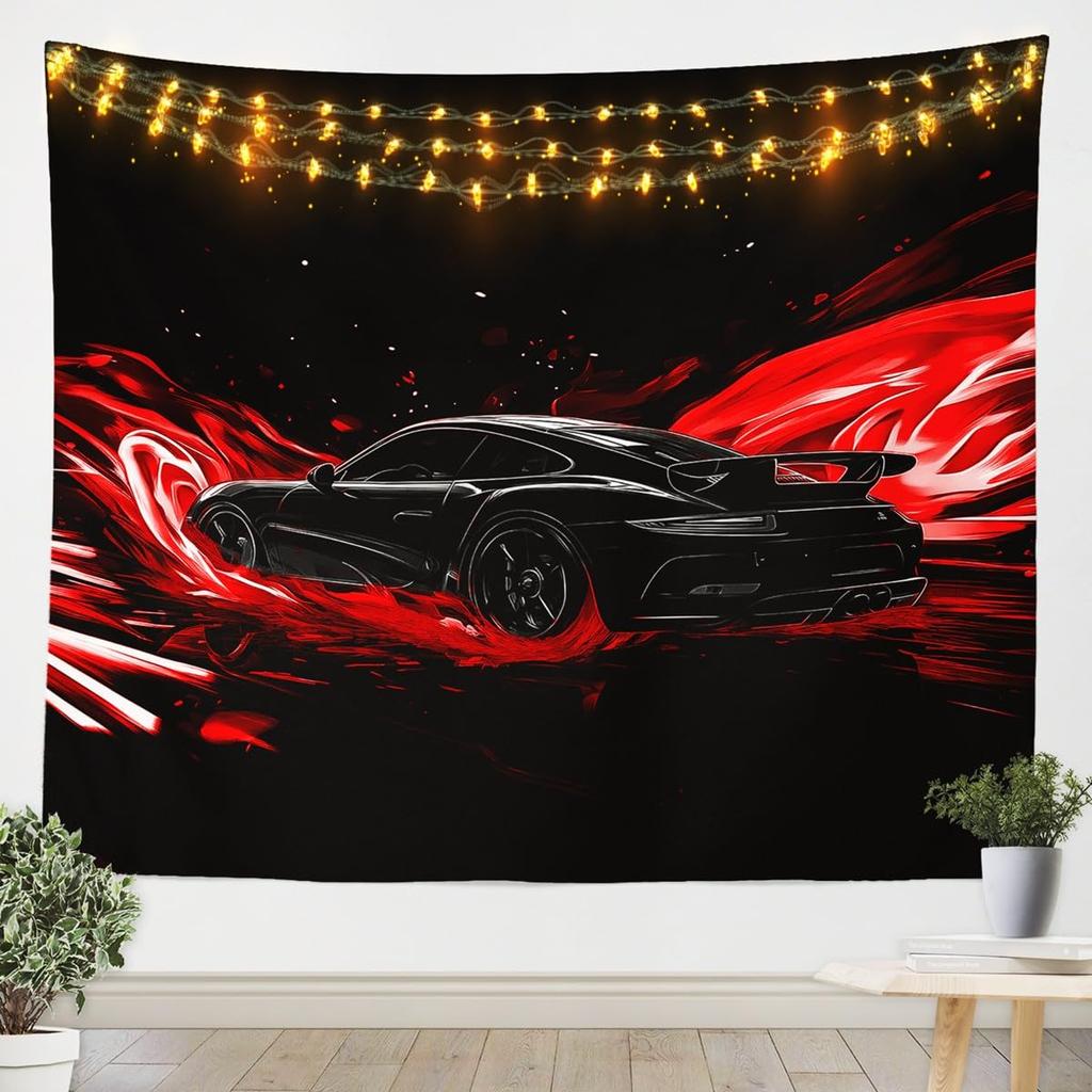 Japanese Car Tapestry, Fuji Mountain and Cherry Blossom Print Wall Hanging for Bedroom, Living Room and Aesthetic Decor