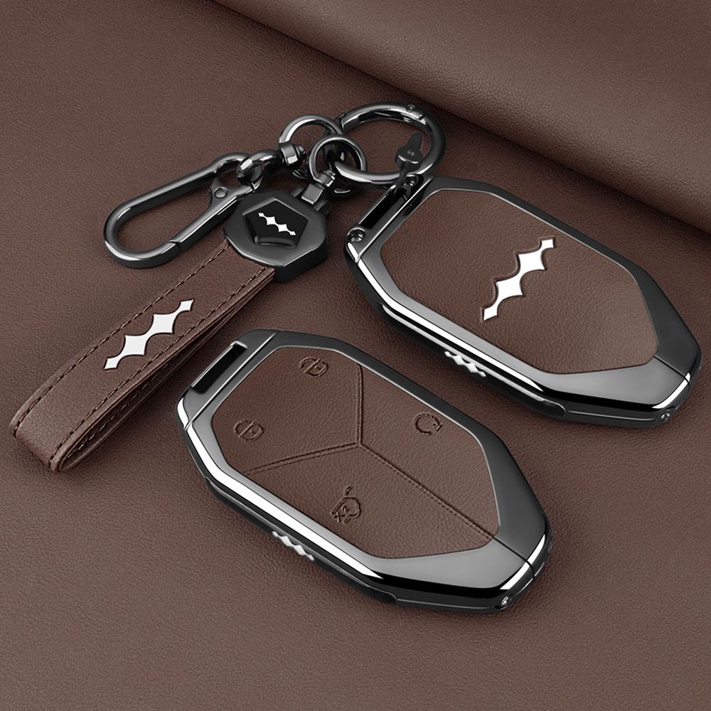 Car Leather Key Fob Cover For BYD Equation Leopard Titanium 7 2025 Remote Cover Case Shell Keychain Ring Holder Accessories