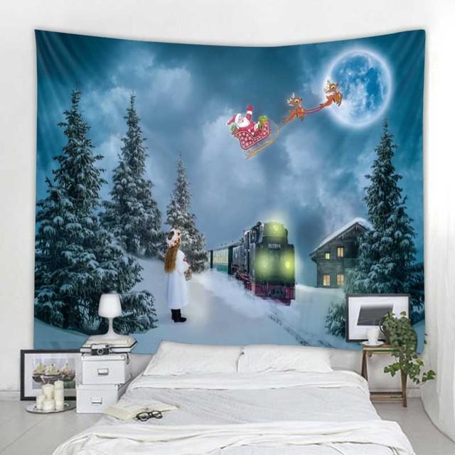 Weihnachtsdekoration, Wandteppich, Weihnachtsmann, Schneeszene, Wandbehang, Hippie-Fantasieszene, Hintergrund, Stoff, Böhmen, Heimdekoration