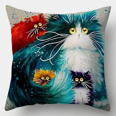 Niedlicher Katzen Kissenbezug Quadratischer Sofa Kissenbezug Aquarell Liebevoll Kissenbezug