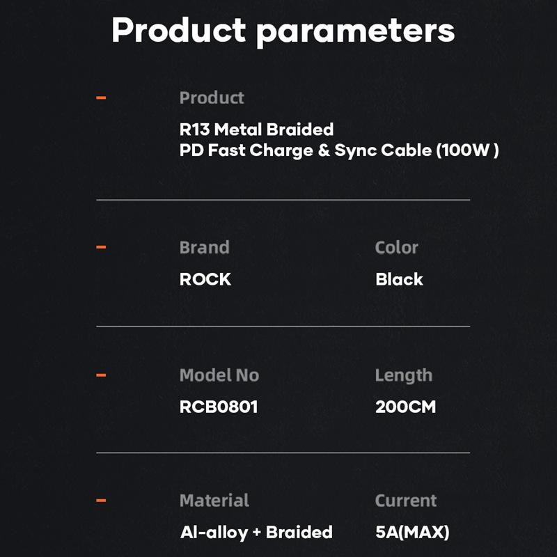 ROCK Cavo Caricabatterie Rapido PD Type C da 100W 5A per Macbook Cavo Caricabatterie Rapido da USB C a USB Type C