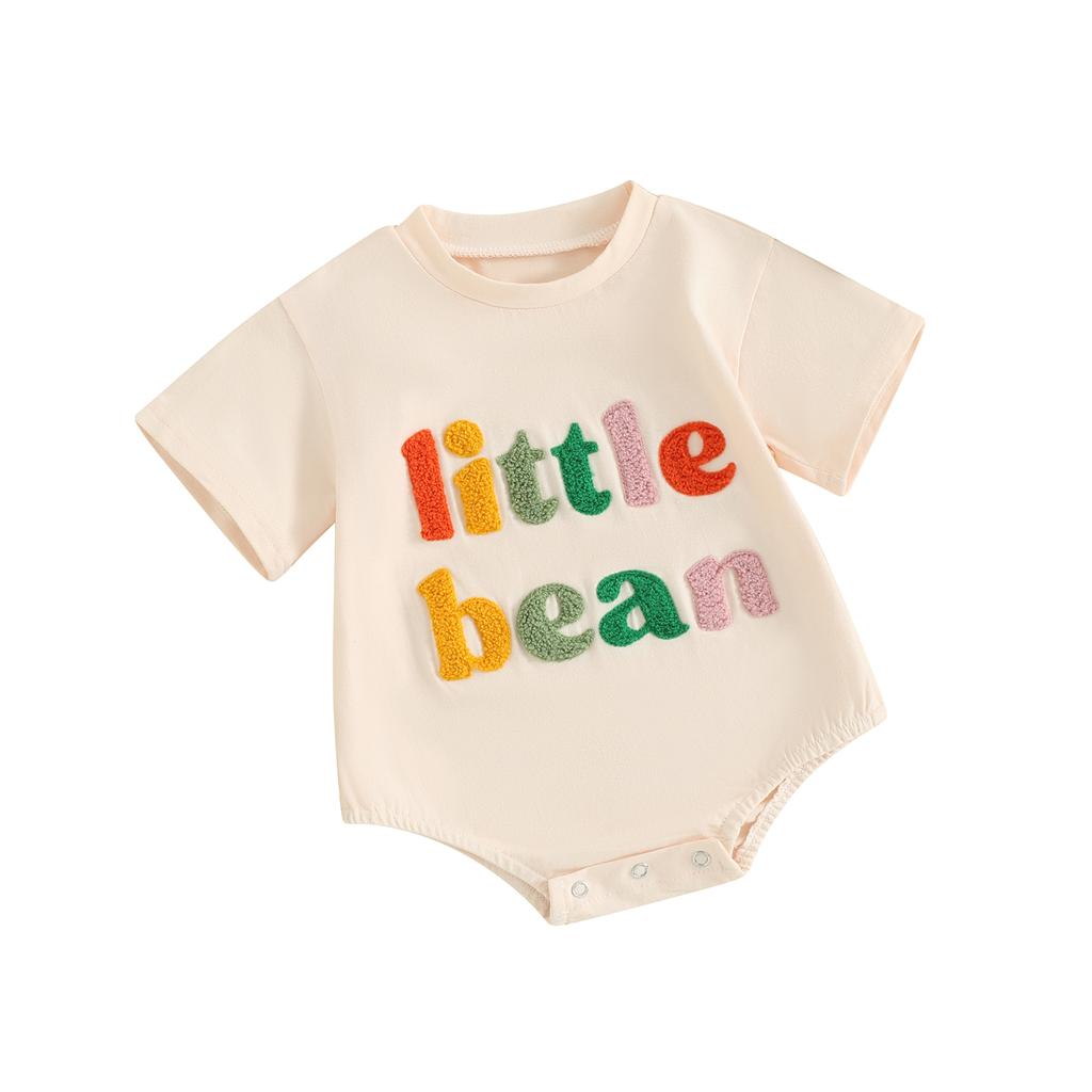Baby Girls Boys Rompers Fuzzy Letter Embroidery Crew Neck Short Sleeve Infant Bodysuits Summer Clothes Jumpsuits