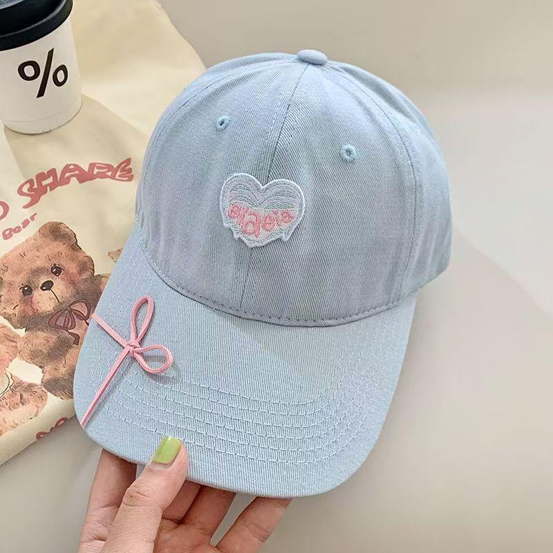 Mint Mambo Love Bow Cap Women'S Wide Brim Summer Face Small Sunscreen Shade Green Baseball Hat