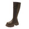 Retro vielseitige Stiefel Damen Herbst und Winter neu schwarz erhöhter dicker Absatz dicke Sohle schlanke Ritterstiefel