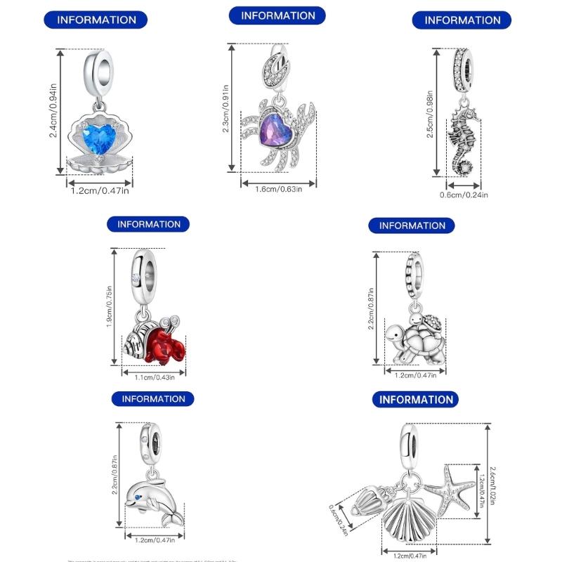 Handcrafted Marine Themed Silver Pendant Sea Animal Charm Jewelry Accessories for Bracelets and Necklaces