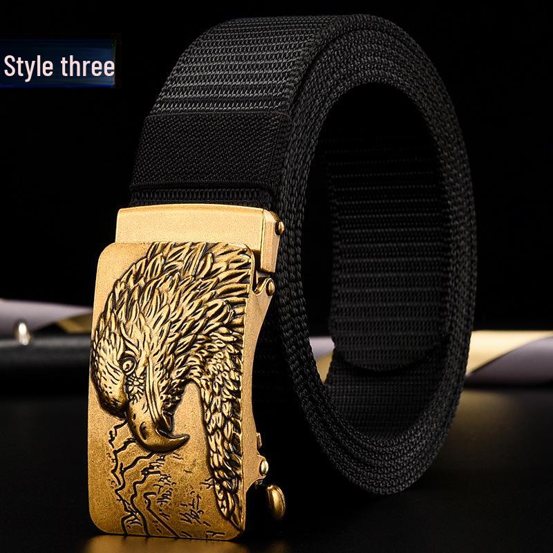 Men's Nylon Canvas Belt with Toothless Automatic Buckle - Retro Style, Plus Size.