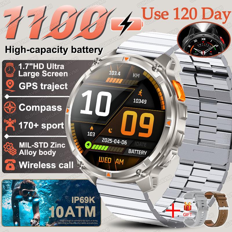 New Military 1100mAh Big Battery Outdoor Smart Watch Men GPS Path Compass 10ATM Waterproof Call AMOLED HD Sport Smartwatch