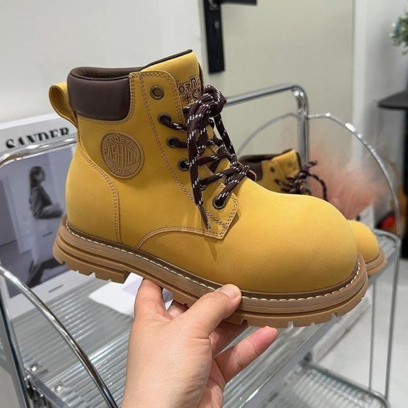 

Early autumn new Martin boots women s outdoor thick-soled heightening series retro cute short tube versatile niche big yellow boots 35 жёлтый