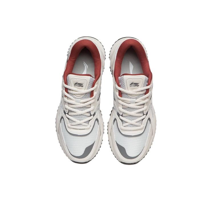 LiNing Fabric Shock Absorbing Non-Slip Wear-Resistant Breathable Lightweight Low-Top Running Shoes Men Sneakers Gray White ARLR013-4