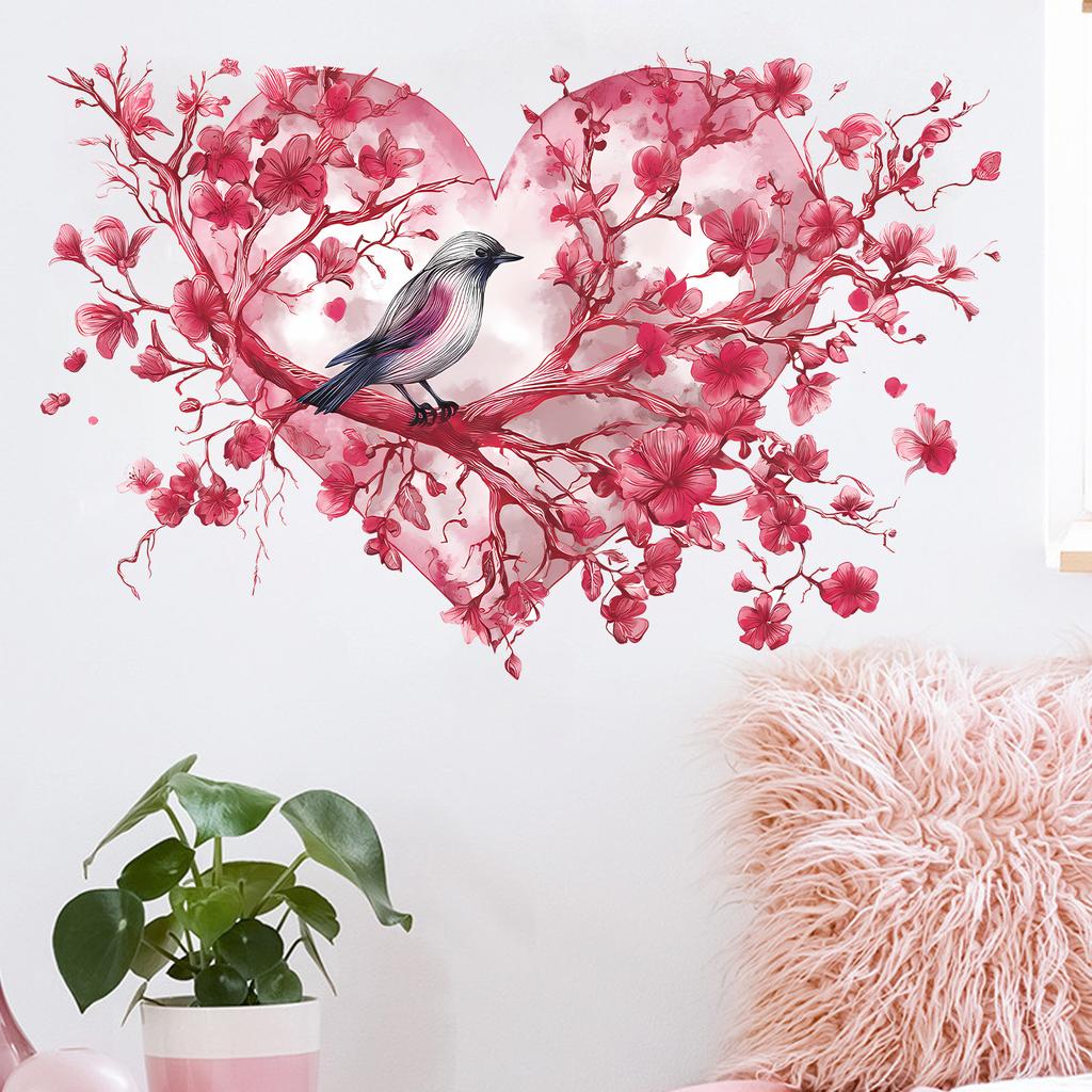Cartoon Pink Heart-Shaped Branch Bird's Nest Valentine's Day Self-Adhesive Girly-Style Room Decoration Stickers