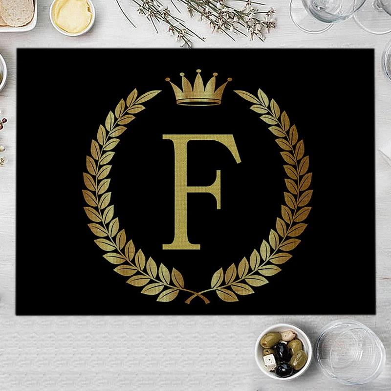 1PC Home Decor Black Gold Letter Printing Linen Placemat for Dining Table Drink Coaster Home Decoration Modern Kitchen Cup Pads