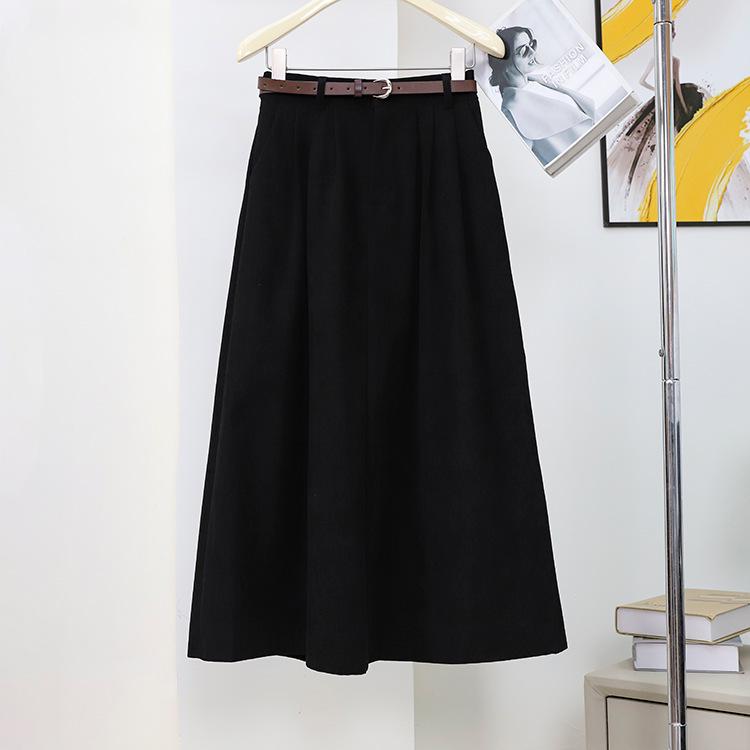 

Женская юбка-трапеция цвета хаки из вельвета Maillard с поясом — ретро, средней длины, плиссированный стиль для осени и зимы Large