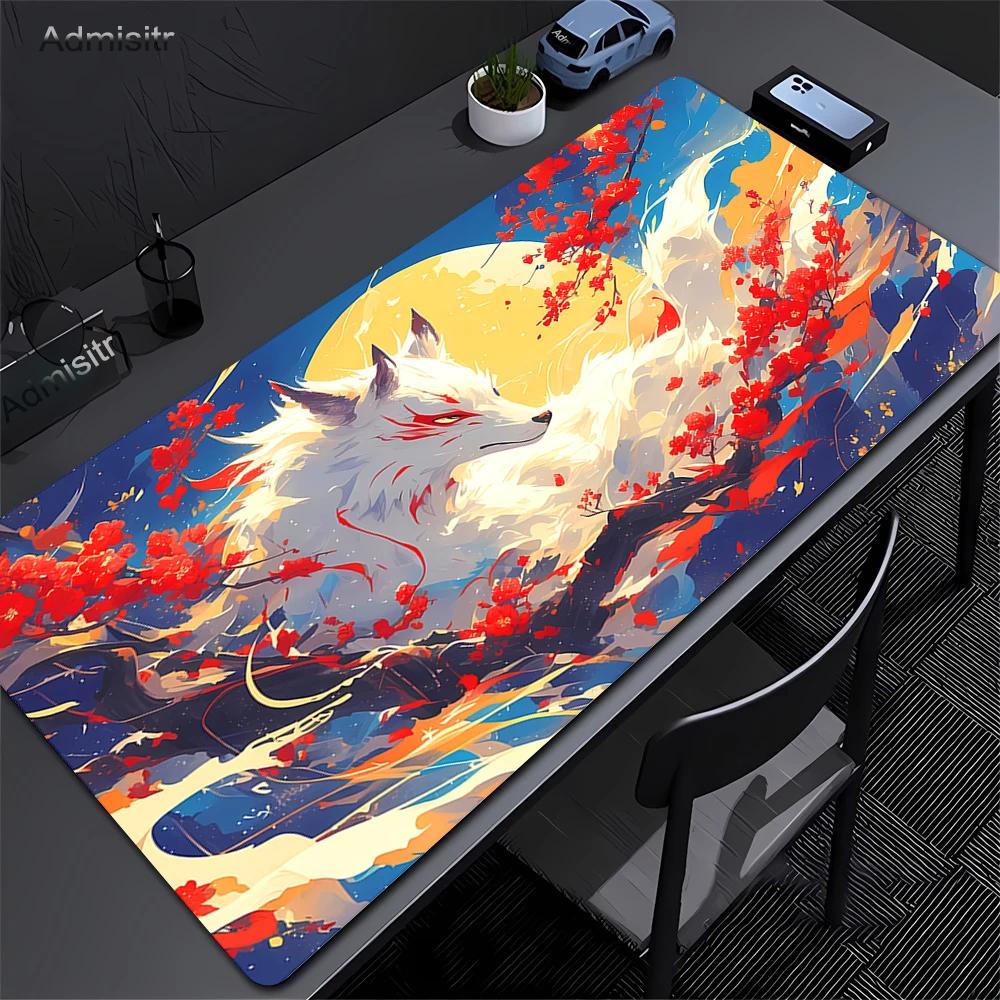 Pink Fox Large Gaming Mousepad XXL Gamer Mouse Pad Office Long Table Accessories Mouse Mat Kawaii Nine-tailed Fox Desk Mat Xxl