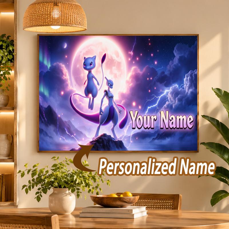 Mewtwo Custom Name Diamond Painting Personalized 5D Full Drill DIY Diamond Art Home Decor