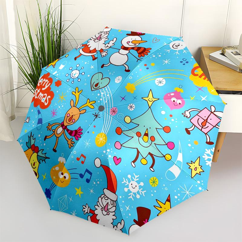 1pc Christmas Celebration with Festive Elements Umbrella with Plastic Handle,Suitable for All Seasons UmbrellaPT588