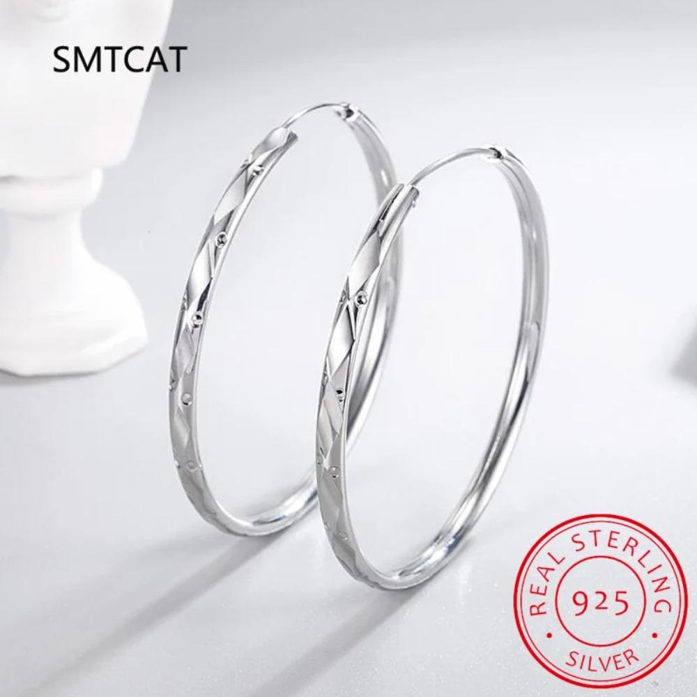 Real 925 Silver Earring Fashion Simple Korean Hoop Earrings For Women Charming Chic Party Fine Jewelry DD455