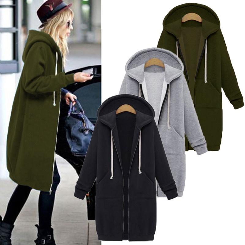 Women Long Sleeve Zip Up Hooded Hoodie Jacket Jumper Cardigan Coat Size Plus