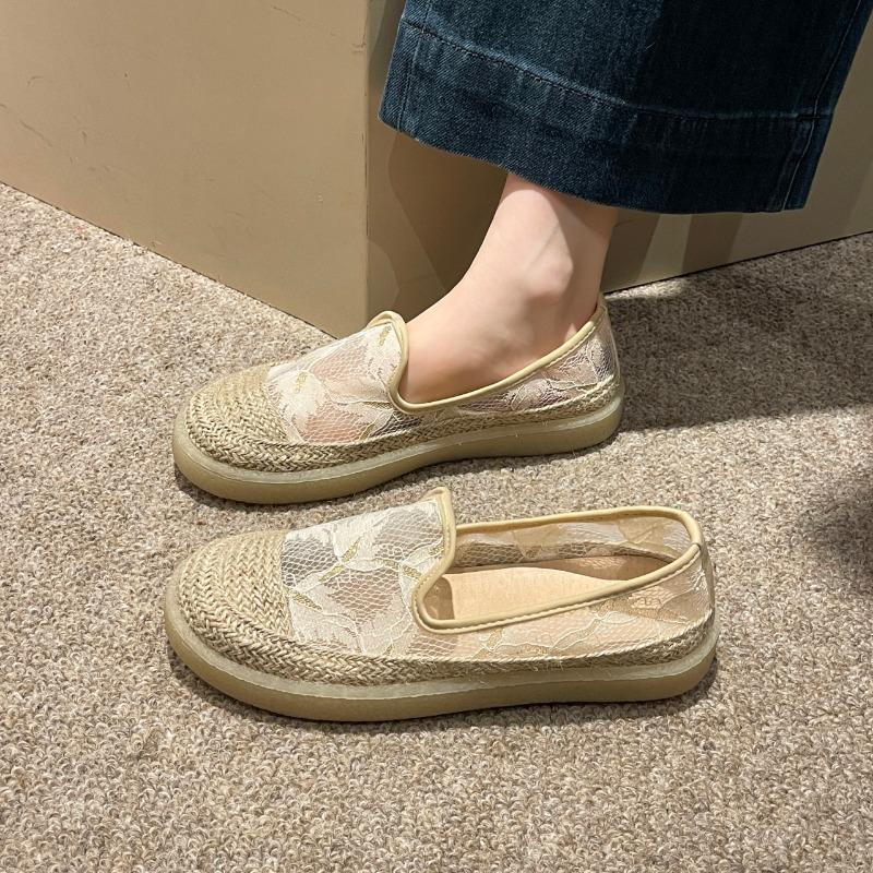 Damen Flats 2024 Sandalen Neue Slip-on Fischerschuhe Mädchen Sommer Stroh Woven Mesh Atmungsaktive Casual Sneakers Frau Loafers
