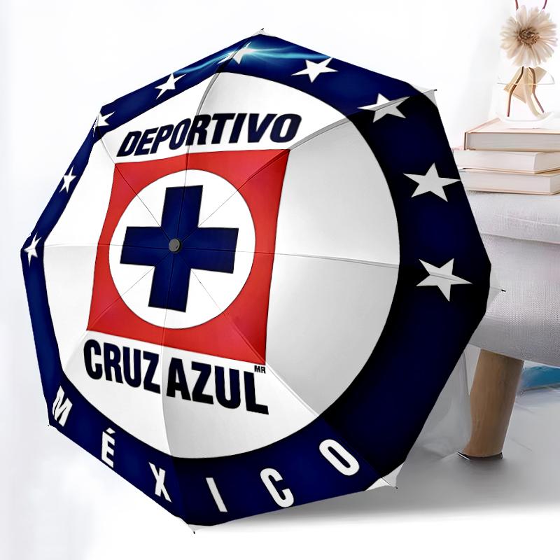1pc Sturdy 8-Bone Auto Umbrella, Club Deportivo Guadalajara Umbrella, Digital Printed, Foldable Umbrella for On-the-Go Outdoor Use