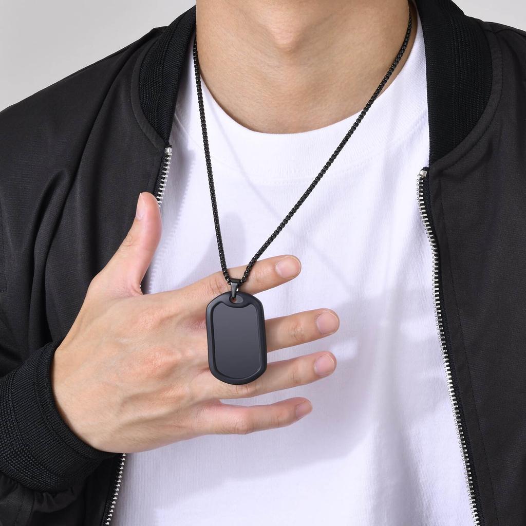 Personalisierte Hundemarken Halsketten für Männer Jungen, Geräuschlose Edelstahl Silikonrand Anhänger Halskette, Trendiger Soldaten Schmuck Geschenke