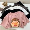 Summer Pure Cotton T Shirts Women's O-neck Short-sleeve Funny Cartoon T-shirt Casual Elastic Skinny Y2k Crop Tops Women Clothes