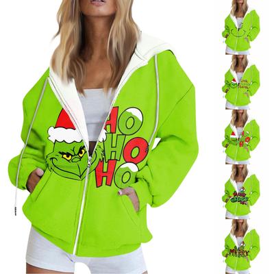 Women's Fashion Casual Printed Sweatshirt Autumn And Winter Long Sleeve Pocket Cardigan Jacket Zipper Hoodie Coat