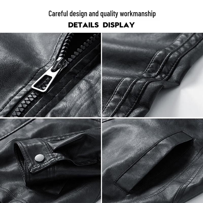 VANCAMEL Men's Retro Lapel Faux Leather Jacket