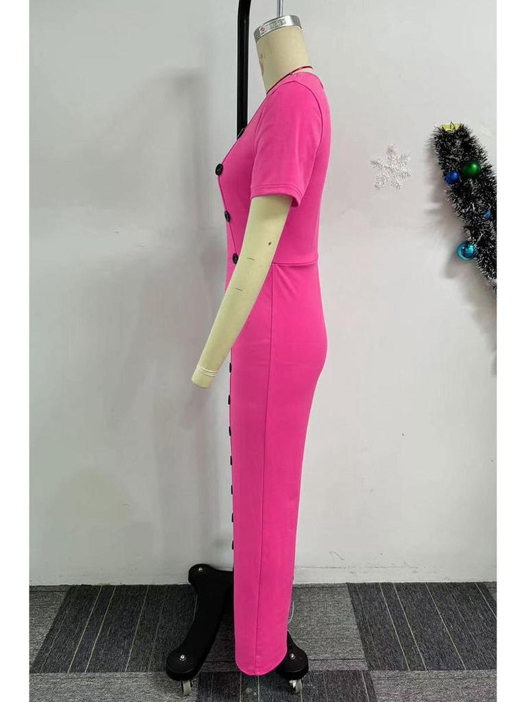 Irregular Neckline Waist-Gathering Wide-Leg Jumpsuit