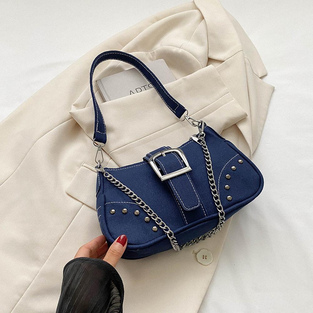 Women Fashion Underarm Bag Y2K Small Chain Bag Canvas Luxury Shoulder Bags Zipper Closure Versatile Dating Bag