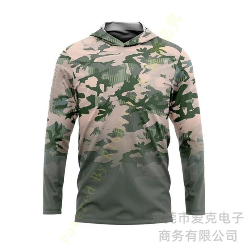 Mens Quick-Dry UV Protection Fishing Jacket With Hood Camouflage Outdoor Long Sleeve Sunproof Coat