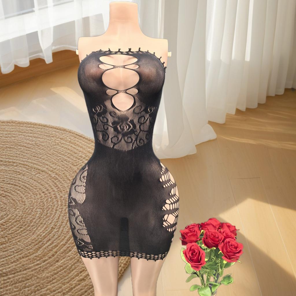 Beach Wear Mesh Backless Sexy Dress Hollow Out Fishnet Hip Skirt Night Women Sheer Lingerie See-Through Mesh Nightwear Dress