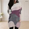 Women Plus Size Round Neck Long Sleeve Abstract Printed Loose Longline Top With Pockets