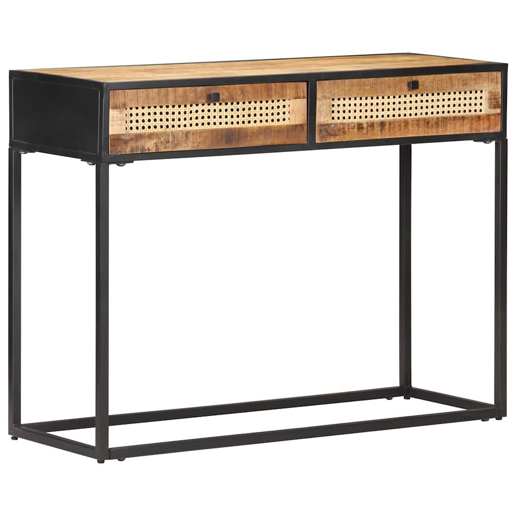 Console Table 100x35x75 Cm Rough Mango Wood and Wicker Weave