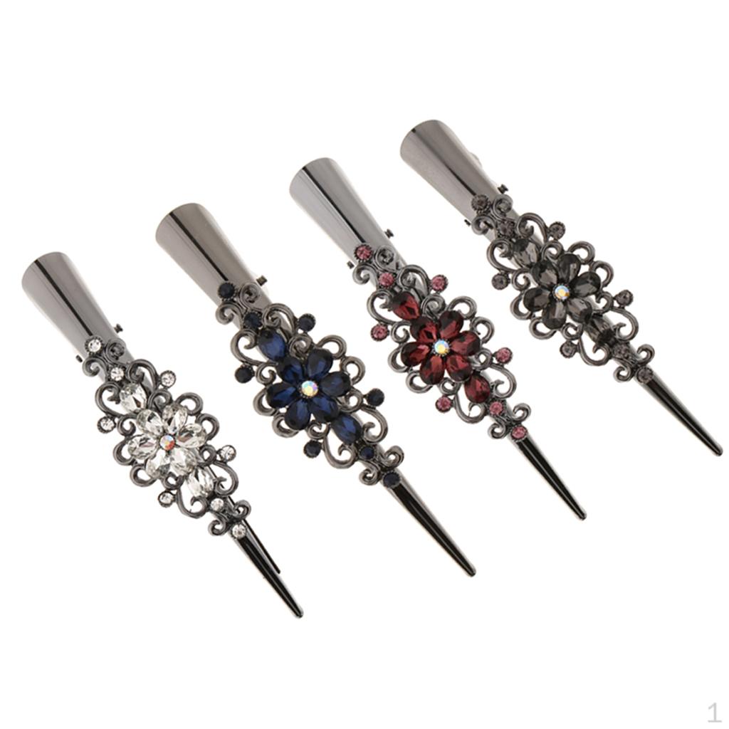 4x Styling Tool Women Rhinestone Hair Clip Duckbill