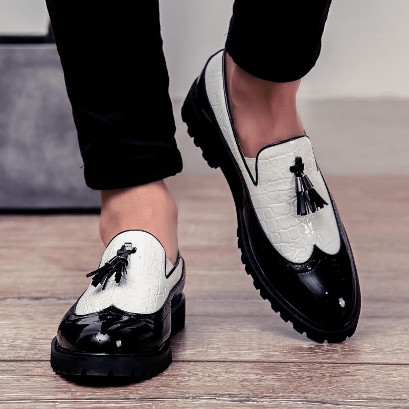 Elegant Men Brogue Tassels Casual Platform Formal Pumps Pointy Toe Shoes Slip On Loafers
