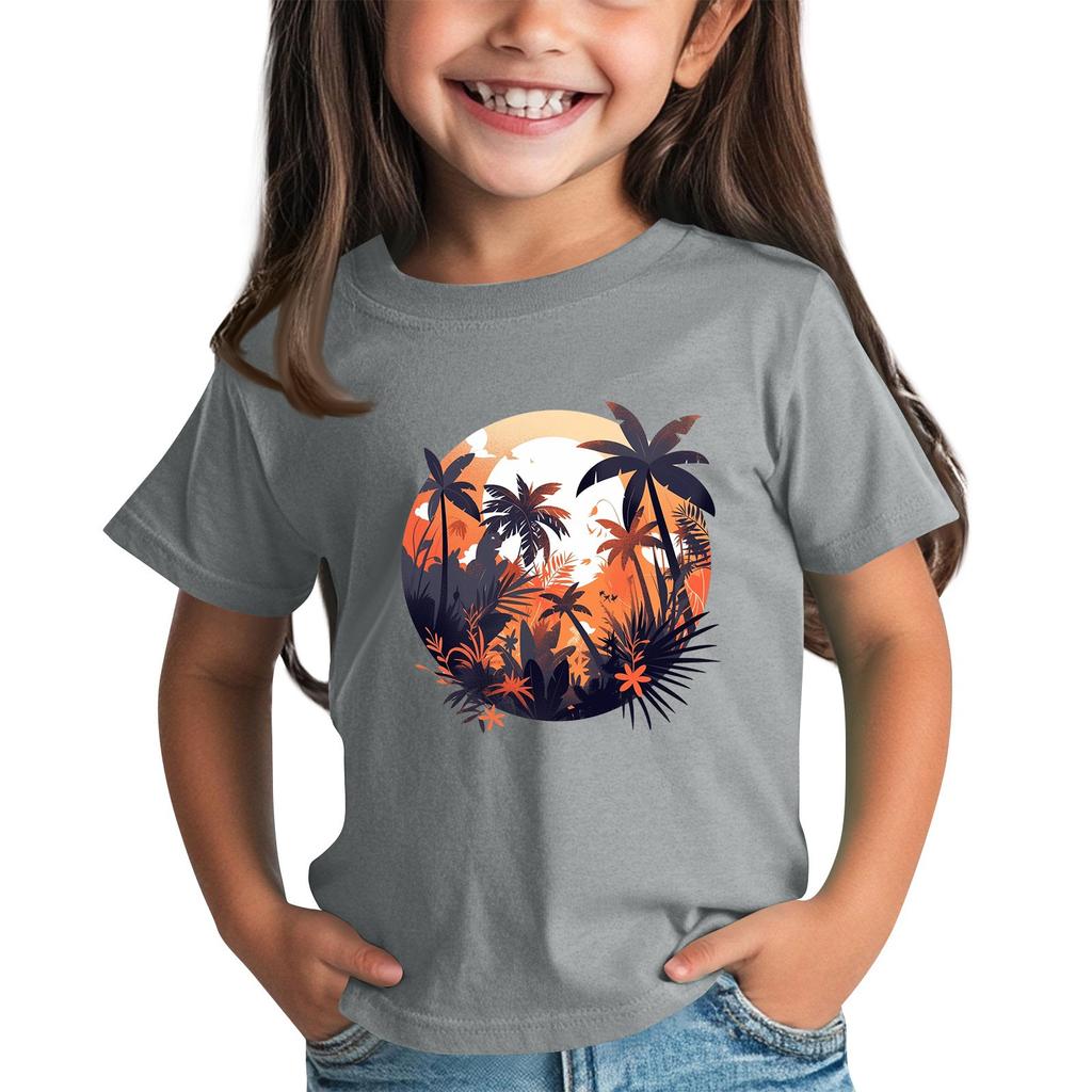 Children's Fashion Daily Printed Round Neck Short Sleeved Casual T-shirt Top