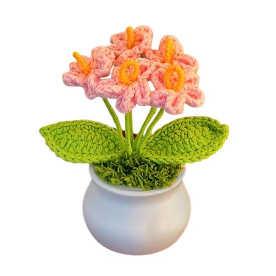 Håndheklet Blomster Håndlaget Liljekonvall Plante Ferdig Heklet Potte Solsikke Kunstig Forglemmegei Blomst for Hjem Skrivebordsdekorasjon