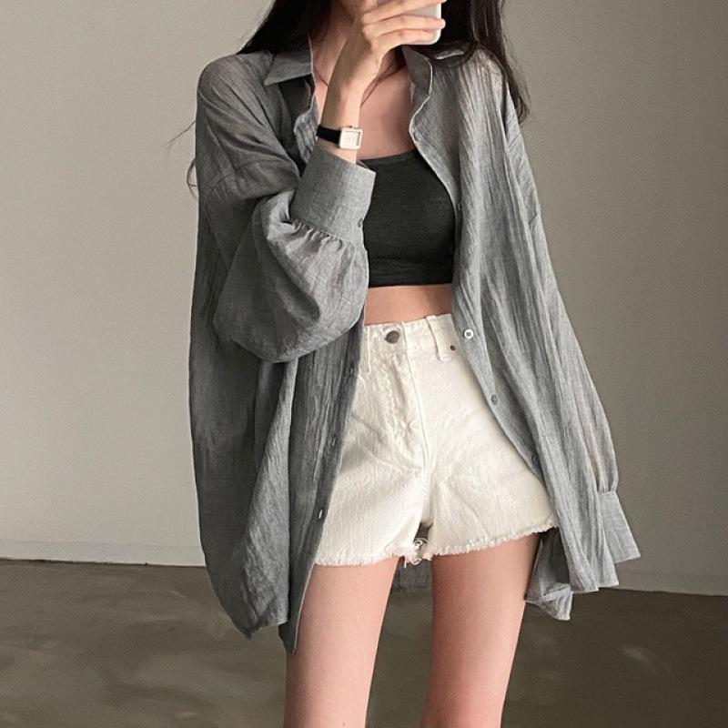 Spot Size Has Been Updated Chic New Summer Thin Lapel Long-sleeved Shirt Loose Lazy Sunscreen Air Conditioner Shirt