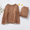 Thickened Coral Fleece Pajamas Women Korean Solid Classic Basic Winter Warm Clothing Casual Loose Homewear Chic